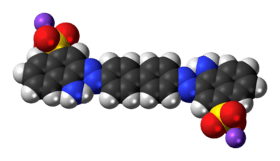 Space-filling model of the component ions of congo red