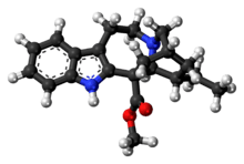 Ball-and-stick model of the coronaridine molecule