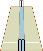 A cricket pitch where the line between the wickets is marked in blue