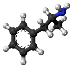 A 3d image of the D-amphetamine compound