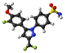 Ball-and-stick model of the deracoxib molecule