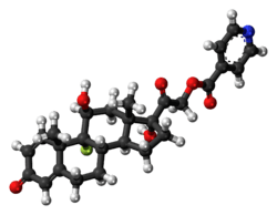 Ball-and-stick model of the dexamethasone isonicotinate molecule