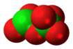 Space-filling model of the dichlorine hexoxide molecule