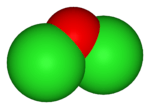 Space-filling model of dichlorine monoxide