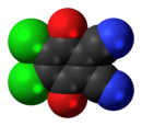 Space-filling model of the dichlorodicyanobenzoquinone molecule