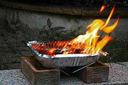 A disposable barbecue, commonly available in supermarkets in the U.K.