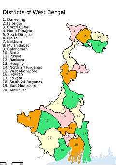 multicolor map showing Districts of West Bengal