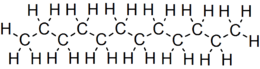 Skeletal formula of dodecane with all implicit carbons shown, and all explicit hydrogens added