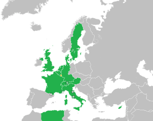 A coloured map of the countries of Europe