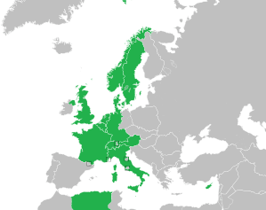 A coloured map of the countries of Europe