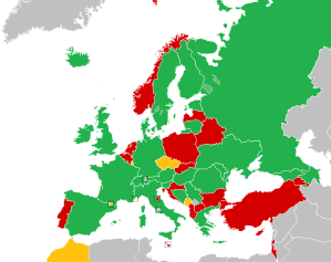 A coloured map of the countries of Europe