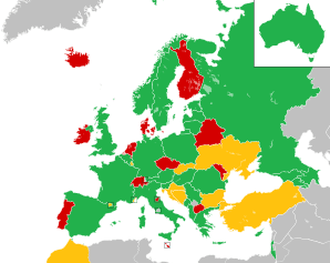 A coloured map of the countries of Europe