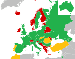 A coloured map of the countries of Europe