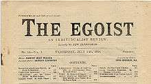 The top half of a yellowed page of a periodical entitled "The Egoist" with "An Individualist Review" as the subtitle and "Formerly the New Freewoman" underneath the subtitle.