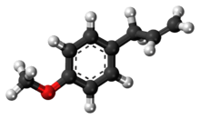 Ball-and-stick model of the estragole molecule