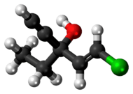 Ball-and-stick model of the ethchlorvynol molecule