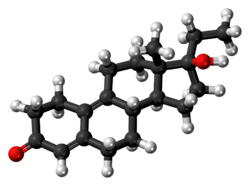 Ball-and-stick model of the ethyldienolone molecule