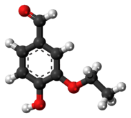 Ball-and-stick model of the ethylvanillin molecule