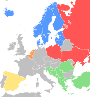 Colour-coded map of Europe