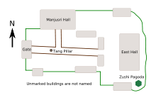 A plan of the temple site shows the placement of the buildings as described in the body of the article