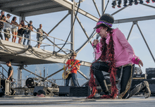 The Forgotten Rebels perform on stage at the Legends Valley Music Festival at Lake Cowichan, BC Canada on August 26, 2016. Jeff C and Mickey DeSadist of the band are pictured.