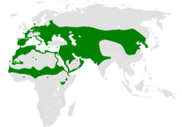 Approximate range in green shown on a map of the world