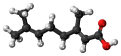 Ball-and-stick model of the geranic acid molecule