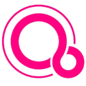 The logo of the Fuchsia operating system, a fuchsia-colored, tilted, two loop infinity symbol. The left loop is larger and higher. The right loop is smaller and lower.