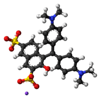 Ball-and-stick model of Green S as a sodium salt