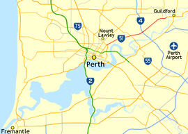 Road map showing Guildford Road between central Perth and Guildford to the north-east