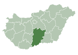 Map of Hungary highlighting Bács-Kiskun County