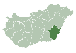 Map of Hungary highlighting Békés County