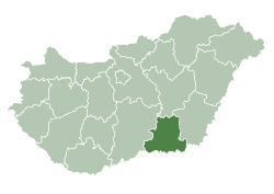 Map of Hungary highlighting Csongrád County