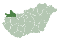 Map of Hungary highlighting Győr-Moson-Sopron County