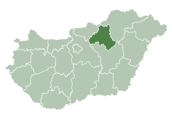 Map of Hungary highlighting Heves County