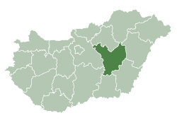 Map of Hungary highlighting Jász-Nagykun-Szolnok County