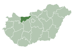 Map of Hungary highlighting Komárom-Esztergom County