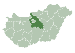 Map of Hungary highlighting Pest County