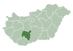 Map of Hungary highlighting Tolna County