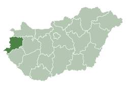 Map of Hungary highlighting Vas County