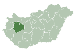 Map of Hungary highlighting Veszprém County