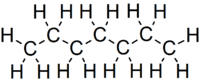 Skeletal formula of heptane of all implicit carbons shown, and all explicit hydrogens added