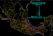 A map showing rainfall from Tropical Storm Hermine