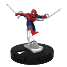 Spider-Man swinging through the air, attached to a black base.