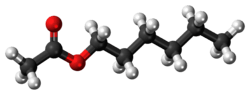 Ball-and-stick model of the hexyl acetate molecule