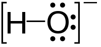 Lewis structure of the hydroxide ion showing three lone pairs on the oxygen atom