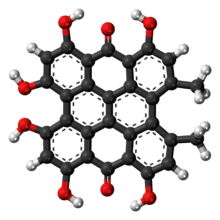 Ball-and-stick model of the hypericin molecule