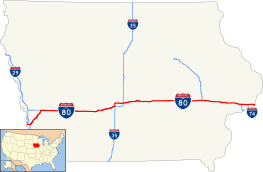 I-80 runs west to east across the middle of Iowa.