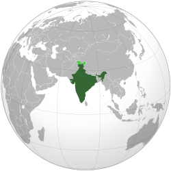 Image of a globe centred on India, with India highlighted.