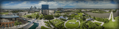 A large panorama photo of downtown Indianapolis